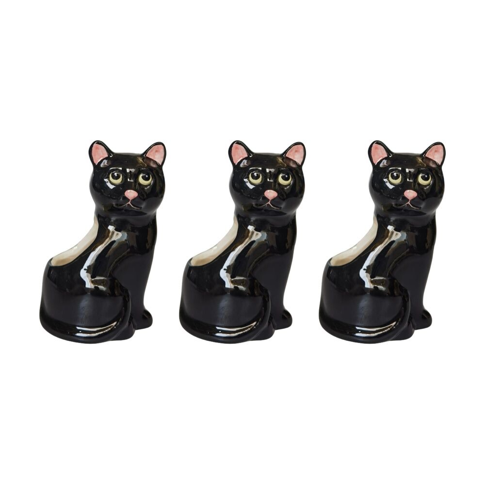 3x Urban Products Cappy Cat Planter Black Ceramic Decorative Pot 12cm