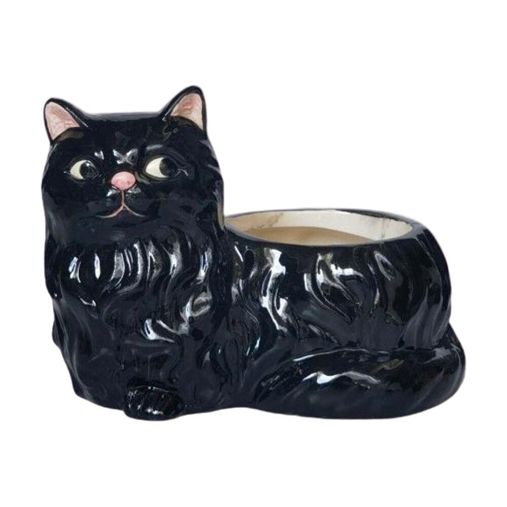 2x Urban Products Winston Cat Planter Black Decorative Ceramic Pot 15cm