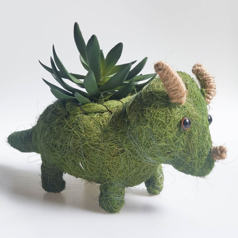 4x Urban Products Triceratops Dinosaur Husk Green Decorative Planter
