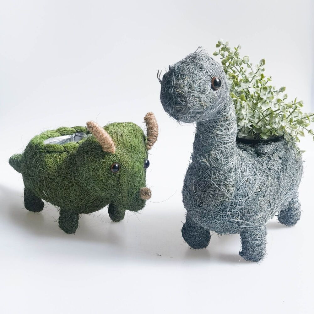 4x Urban Products Triceratops Dinosaur Husk Green Decorative Planter