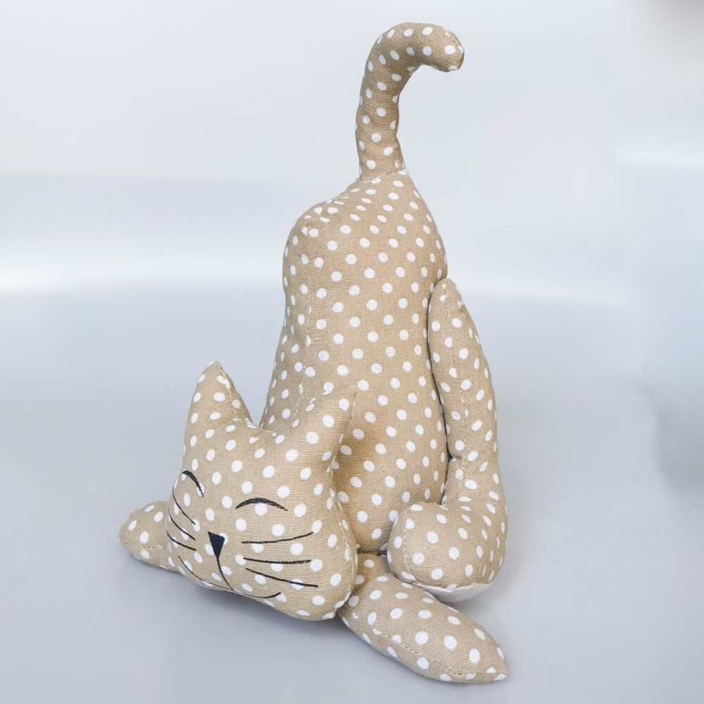 Urban Products Spotty Cat Beige Plush Doorstopper Decorative Decor 30cm