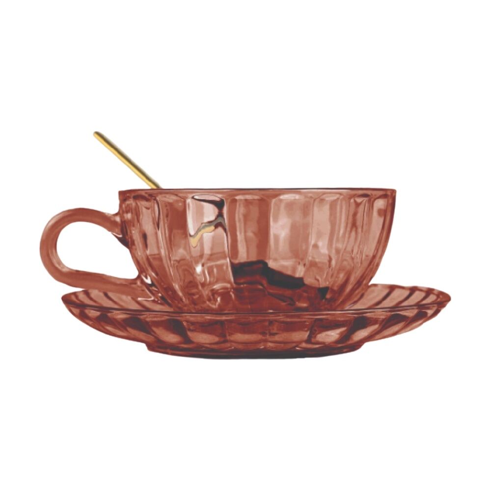 2pc Urban Products Maisy Glass Tea Cup Dusty Rose Ceramic Set 14cm