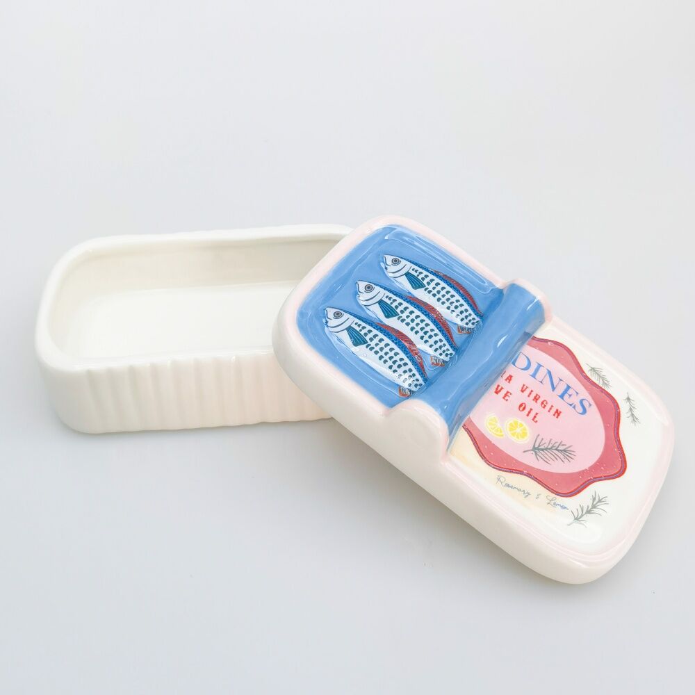 Urban Products Sardine Trinket Blue Ceramic Decorative Storage Box 12cm