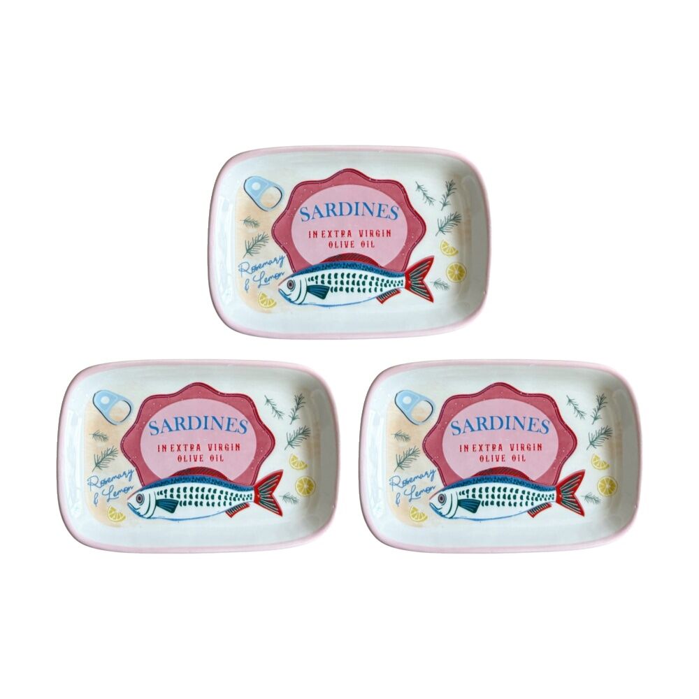 3x Urban Products Sardine Dish Pink Ceramic Decorative Kitchenware 12cm