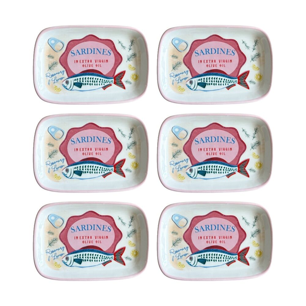 6x Urban Products Sardine Dish Pink Ceramic Decorative Kitchenware 12cm