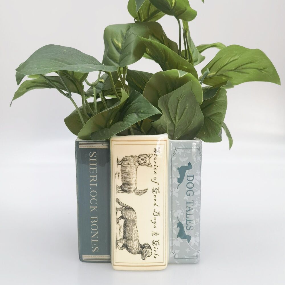 Urban Products Dog Books Planter Green Ceramic Home Decor 15cm