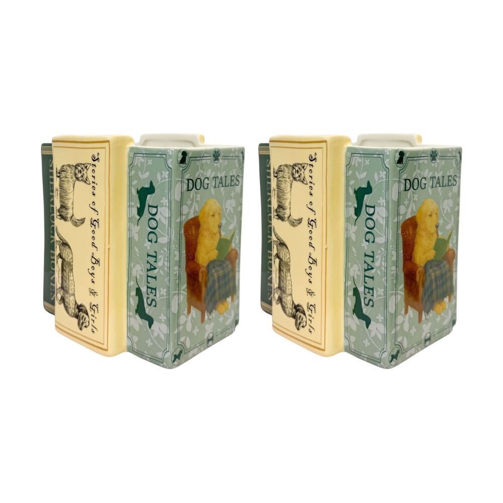 2x Urban Products Dog Books Planter Green Ceramic Home Decor 15cm