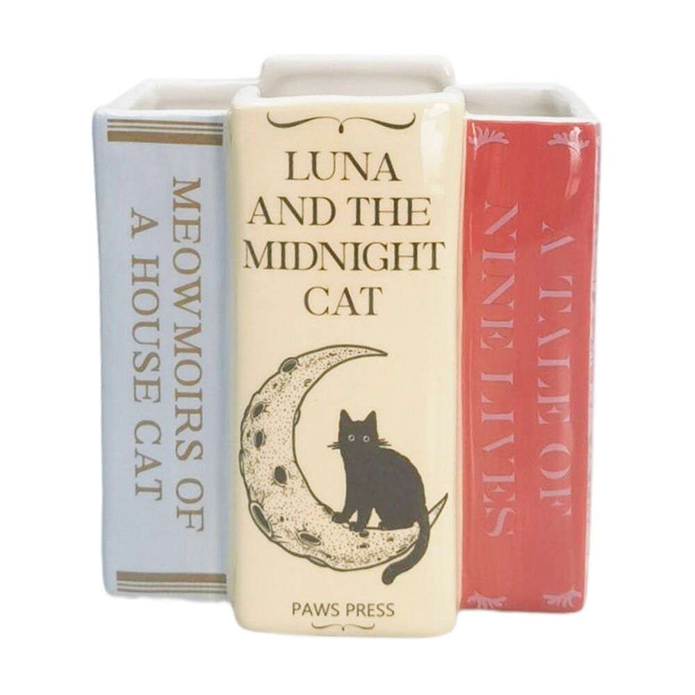 Urban Products Cat Books Planter Pink Ceramic Indoor Home Decor 15cm