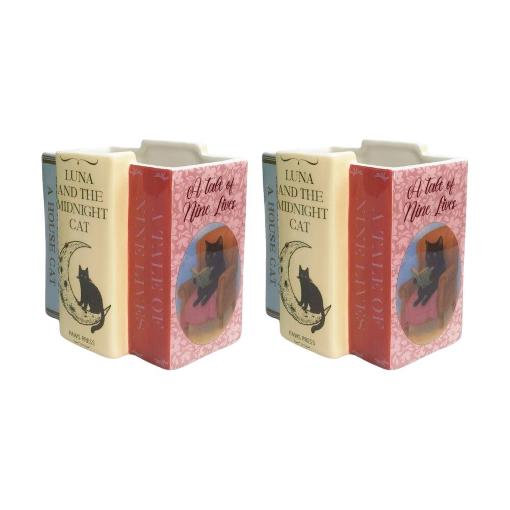2x Urban Products Cat Books Planter Pink Ceramic Indoor Home Decor 15cm