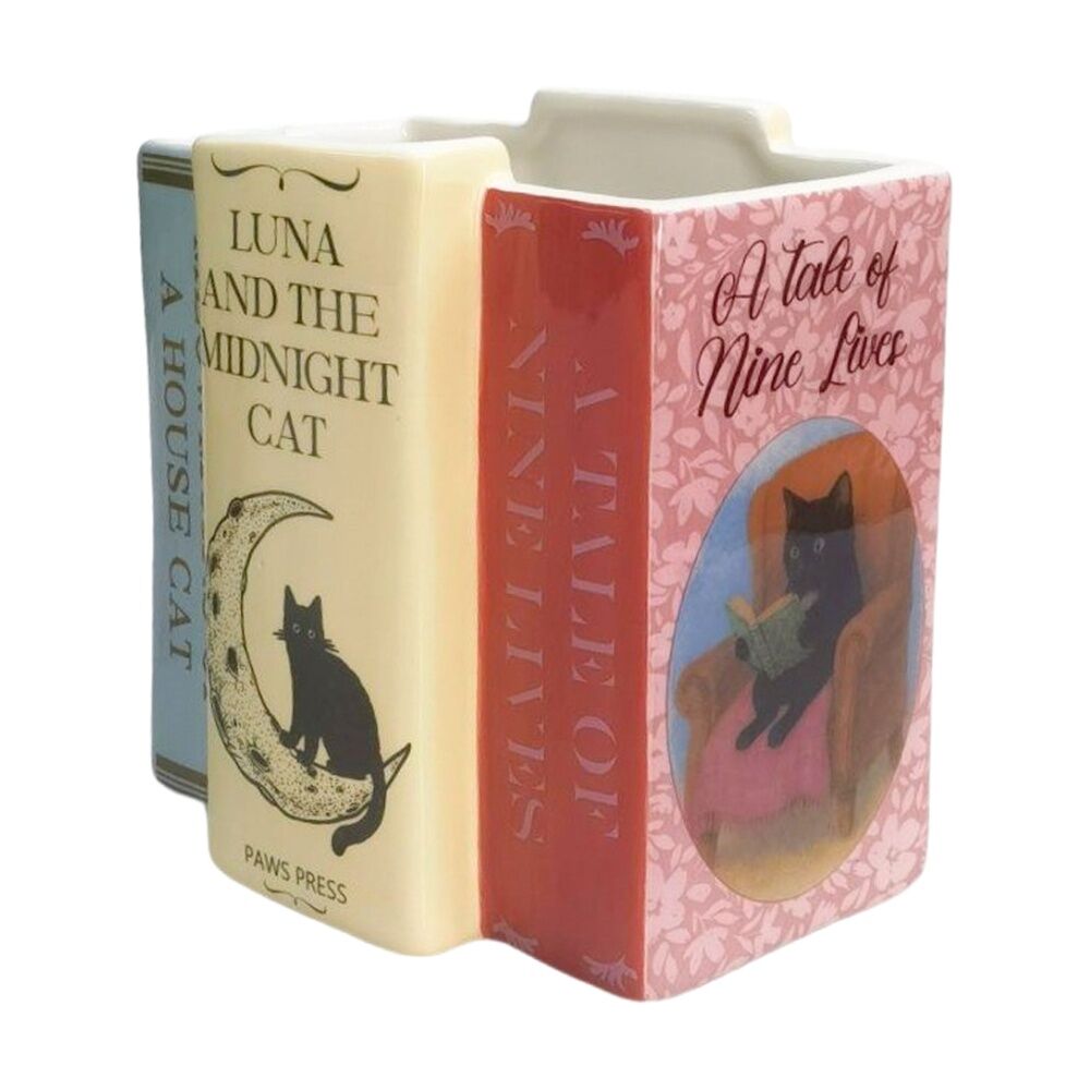 2x Urban Products Cat Books Planter Pink Ceramic Indoor Home Decor 15cm