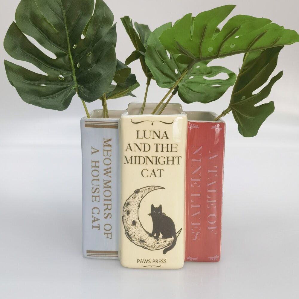 2x Urban Products Cat Books Planter Pink Ceramic Indoor Home Decor 15cm
