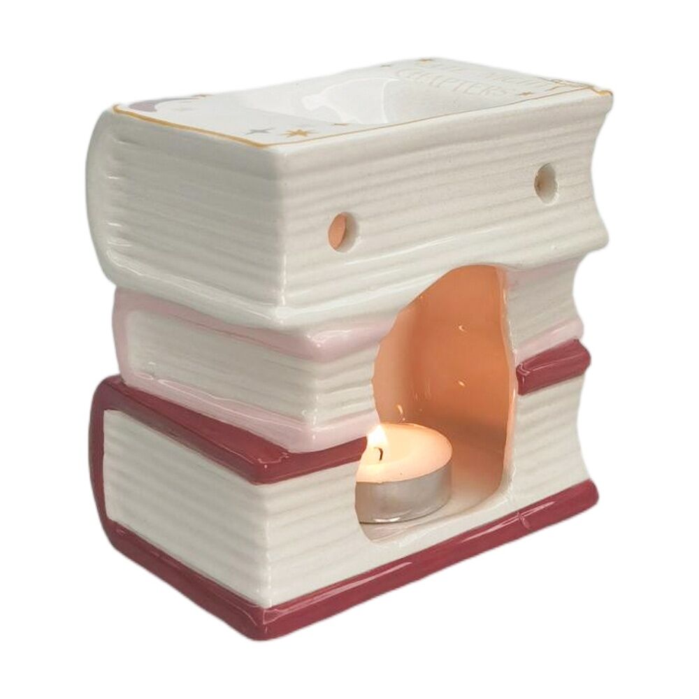 Urban Products Book Stack Oil Burner Pink/Gold Ceramic Candle Holder 11cm