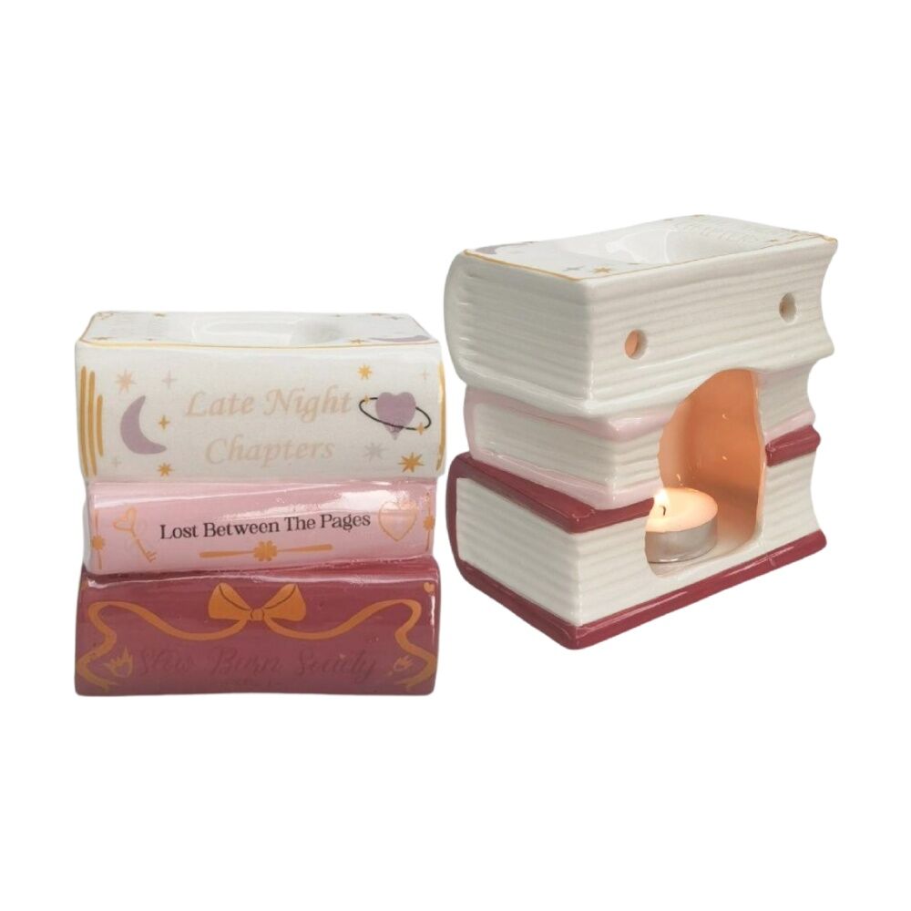 Urban Products Book Stack Oil Burner Pink/Gold Ceramic Candle Holder 11cm