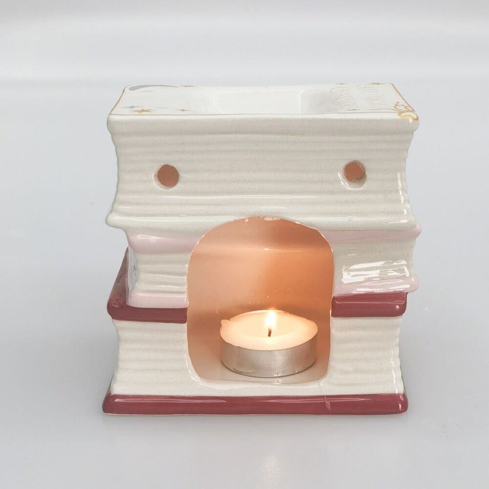 Urban Products Book Stack Oil Burner Pink/Gold Ceramic Candle Holder 11cm