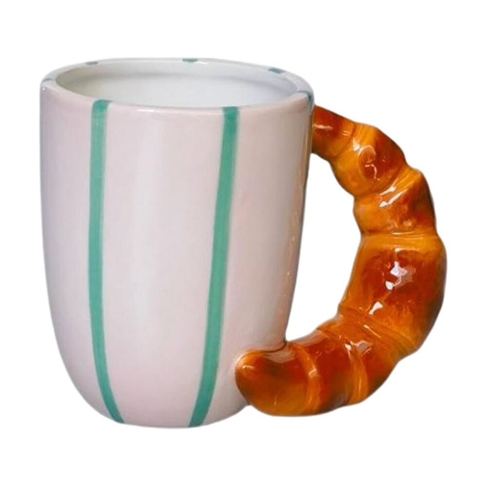 Urban Products Croissant Handle Mug Pink/Brown Ceramic Glazed 10cm