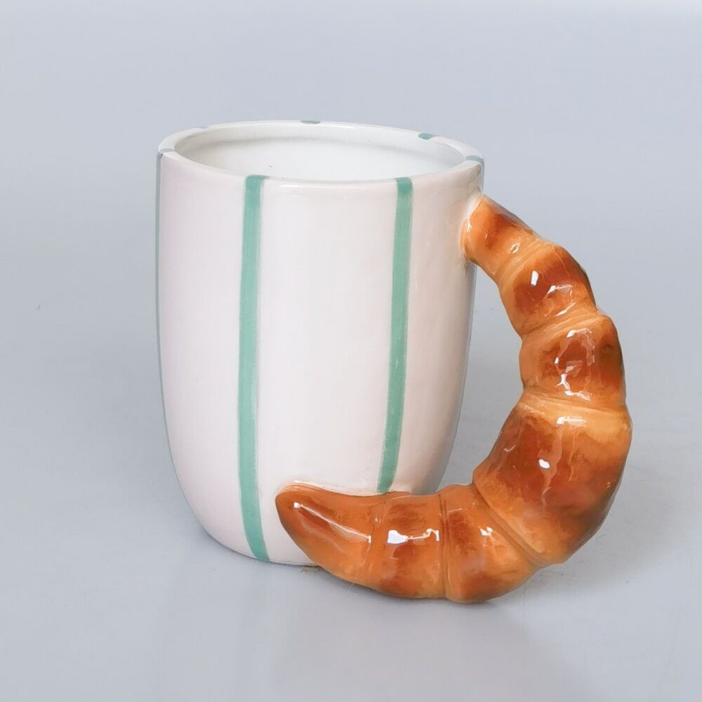Urban Products Croissant Handle Mug Pink/Brown Ceramic Glazed 10cm