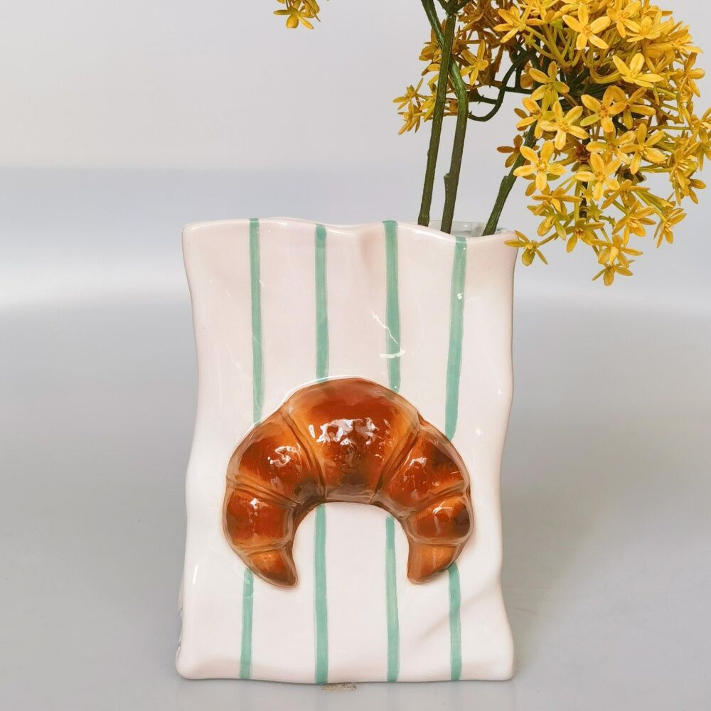 Urban Products Croissant Bag Pink/Brown Ceramic Decorative Vase 18cm