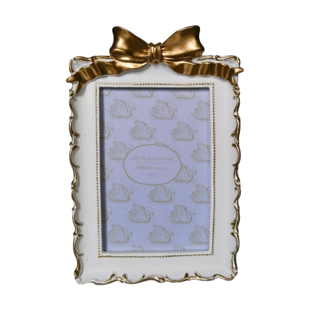 4x Urban Products Lotti Bow White Gold Decorative Photo Frame 4x6inch