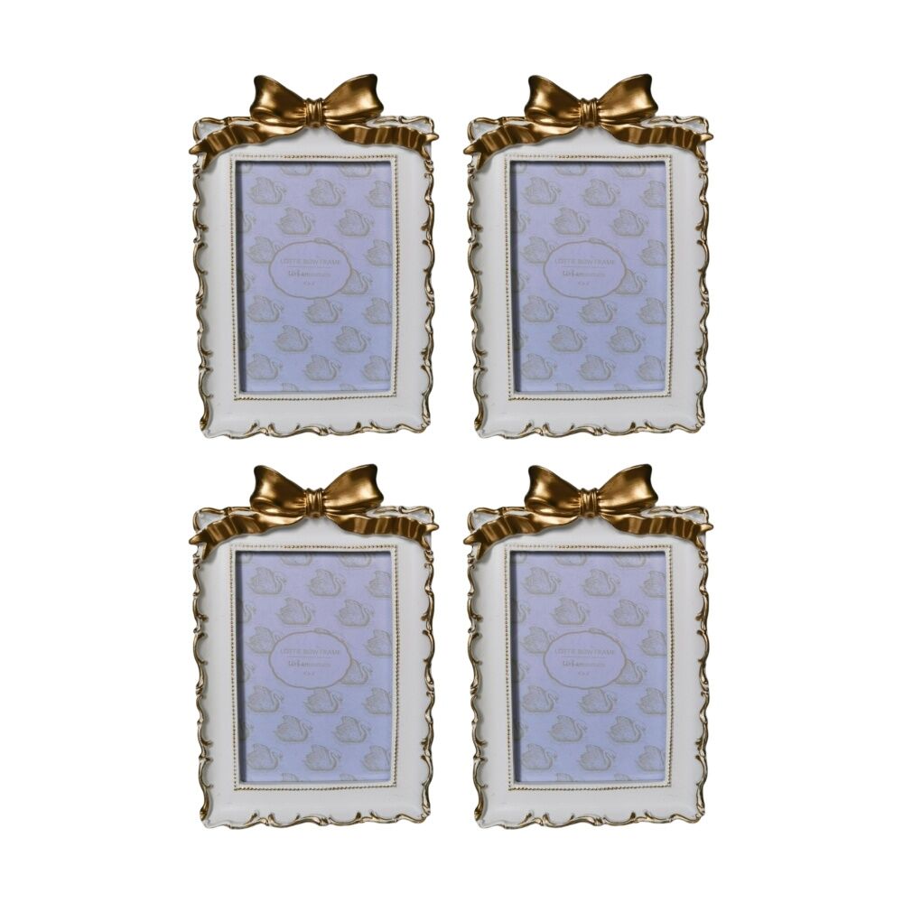 4x Urban Products Lotti Bow White Gold Decorative Photo Frame 4x6inch