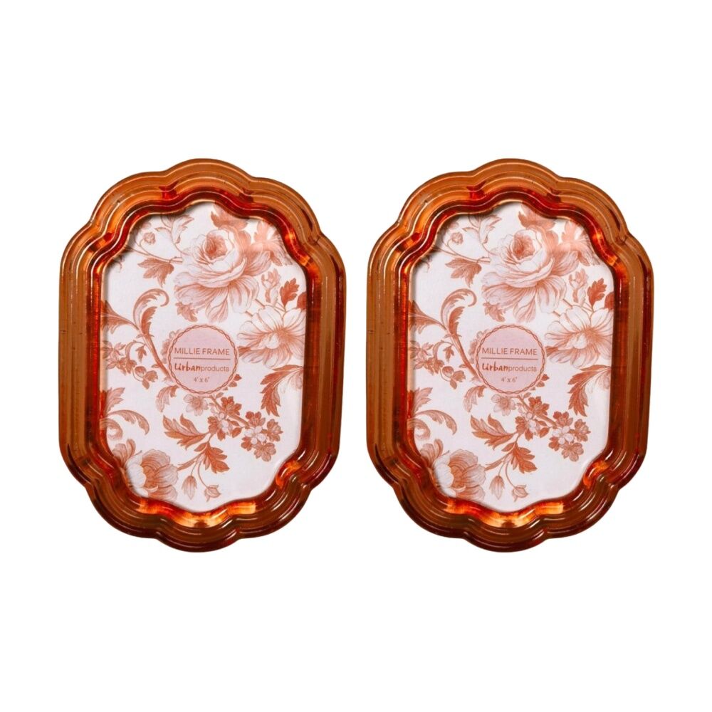 2x Urban Products Millie Orange Decorative Floral Photo Frame 4x6inch