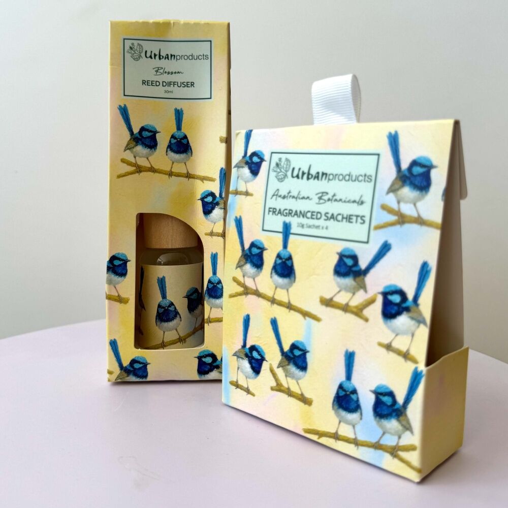 8x 4pc Urban Products Blue Wren Scented Sachets 10g Set Home Fragrance Beige