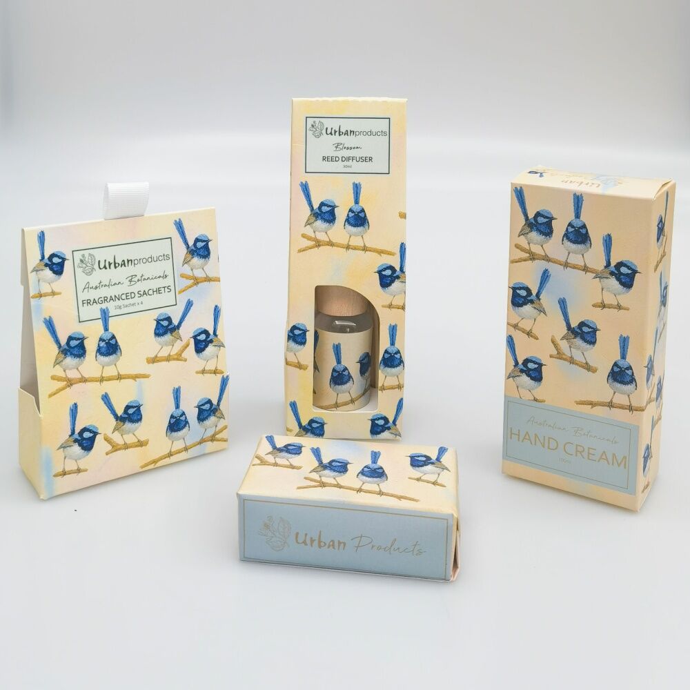 8x 4pc Urban Products Blue Wren Scented Sachets 10g Set Home Fragrance Beige