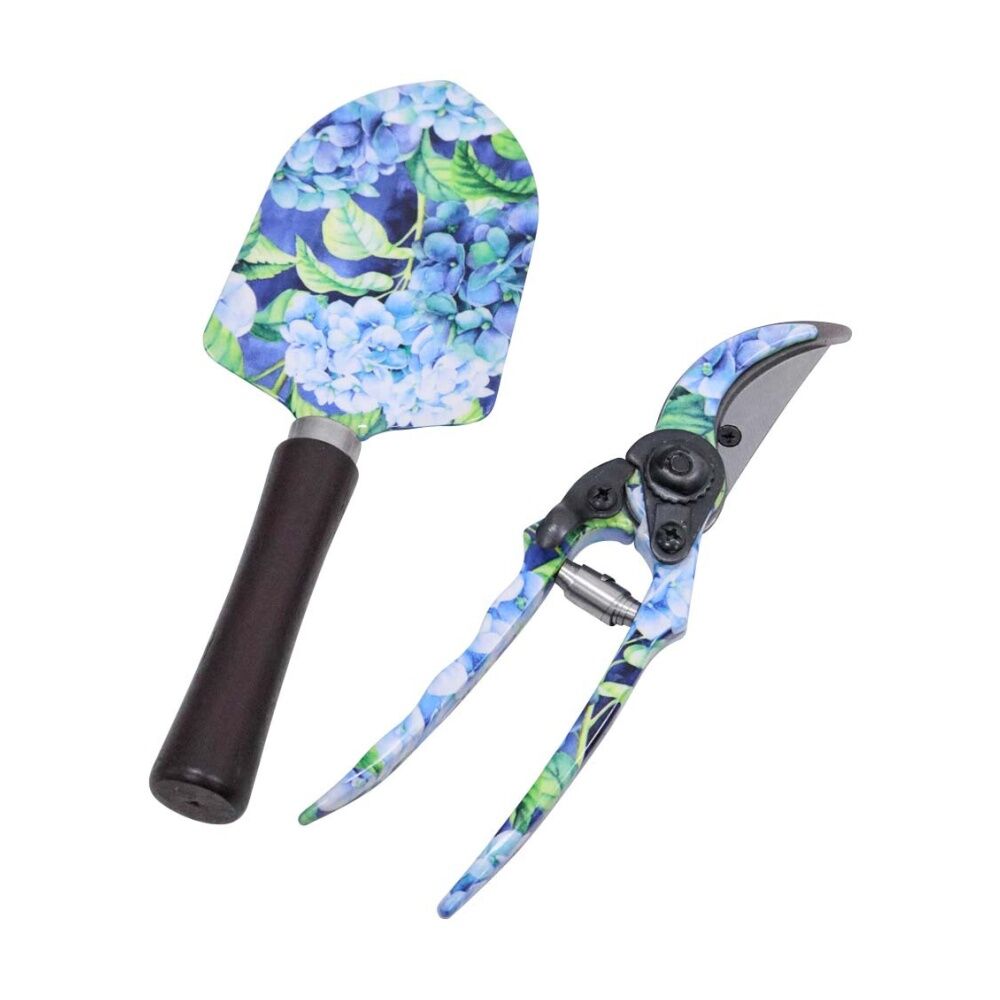 2pc LVD Outdoor Yard Gardening/Planting Trowel & Secateurs Tool Set Hydrangea
