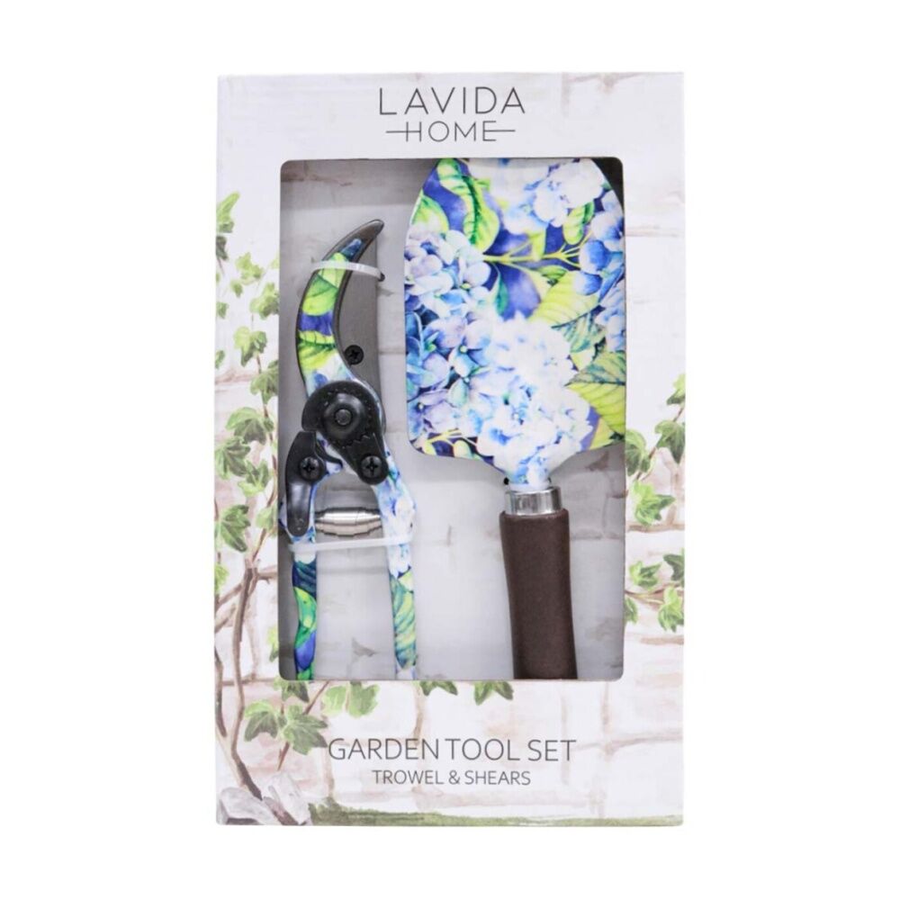 2pc LVD Outdoor Yard Gardening/Planting Trowel & Secateurs Tool Set Hydrangea