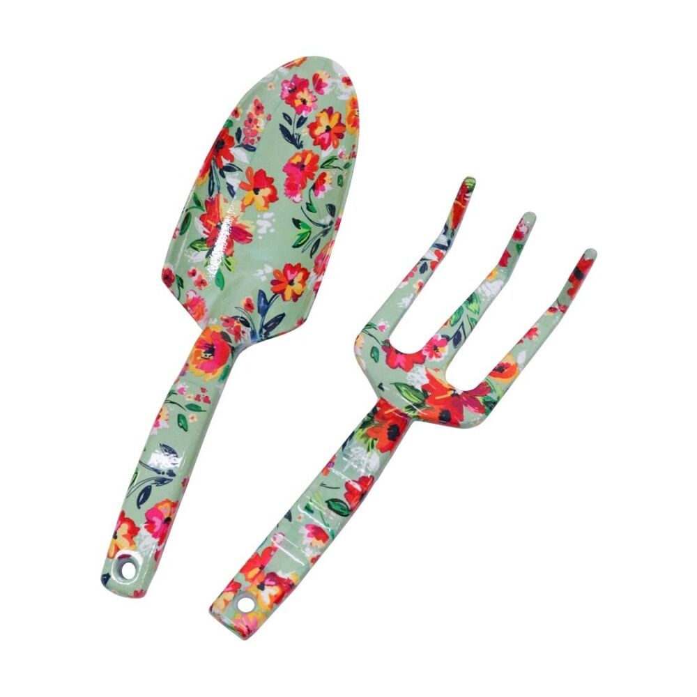2pc LVD Outdoor Gardening/Planting Aluminium Trowel & Fork Tool Set Florals