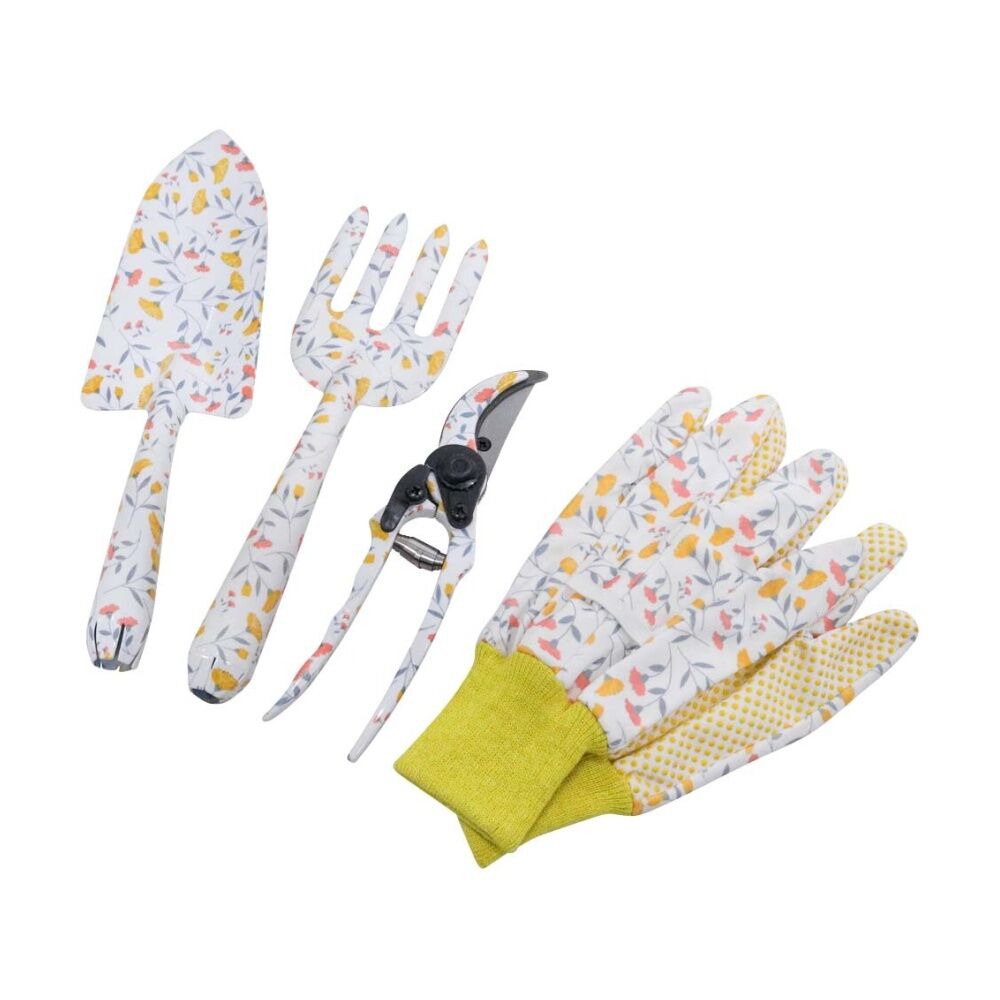 4pc LVD Gardening/Planting Trowel Fork Secatuers & Gloves Tool Set Delilah