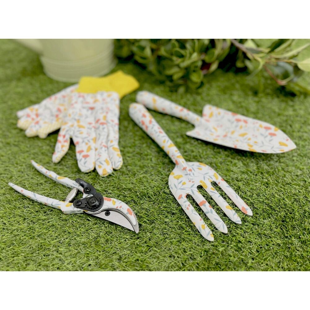 4pc LVD Gardening/Planting Trowel Fork Secatuers & Gloves Tool Set Delilah
