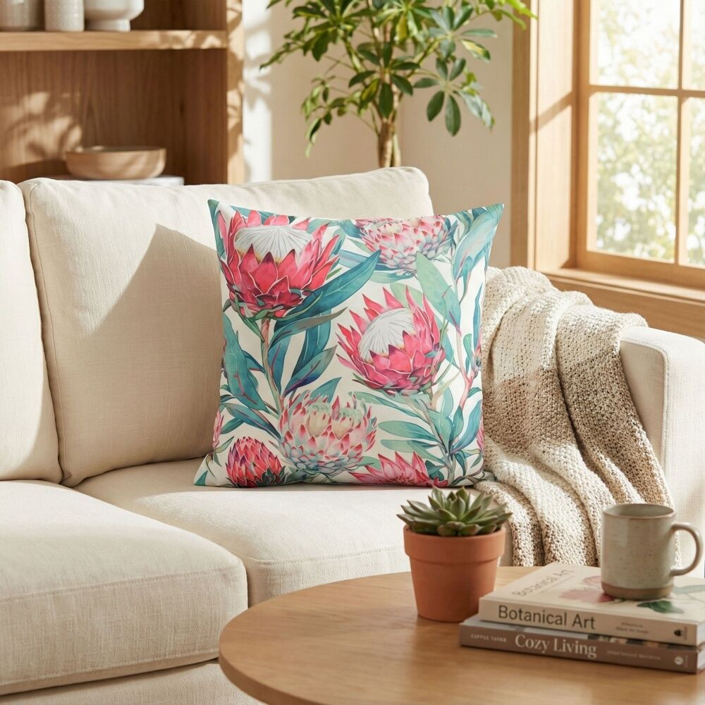 Urban Style Cushion Floral Throw Pillow Bold Protea Print 45x45cm