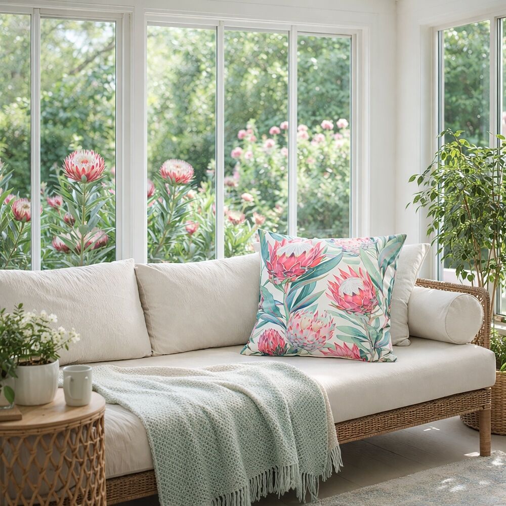 Urban Style Cushion Floral Throw Pillow Bold Protea Print 45x45cm