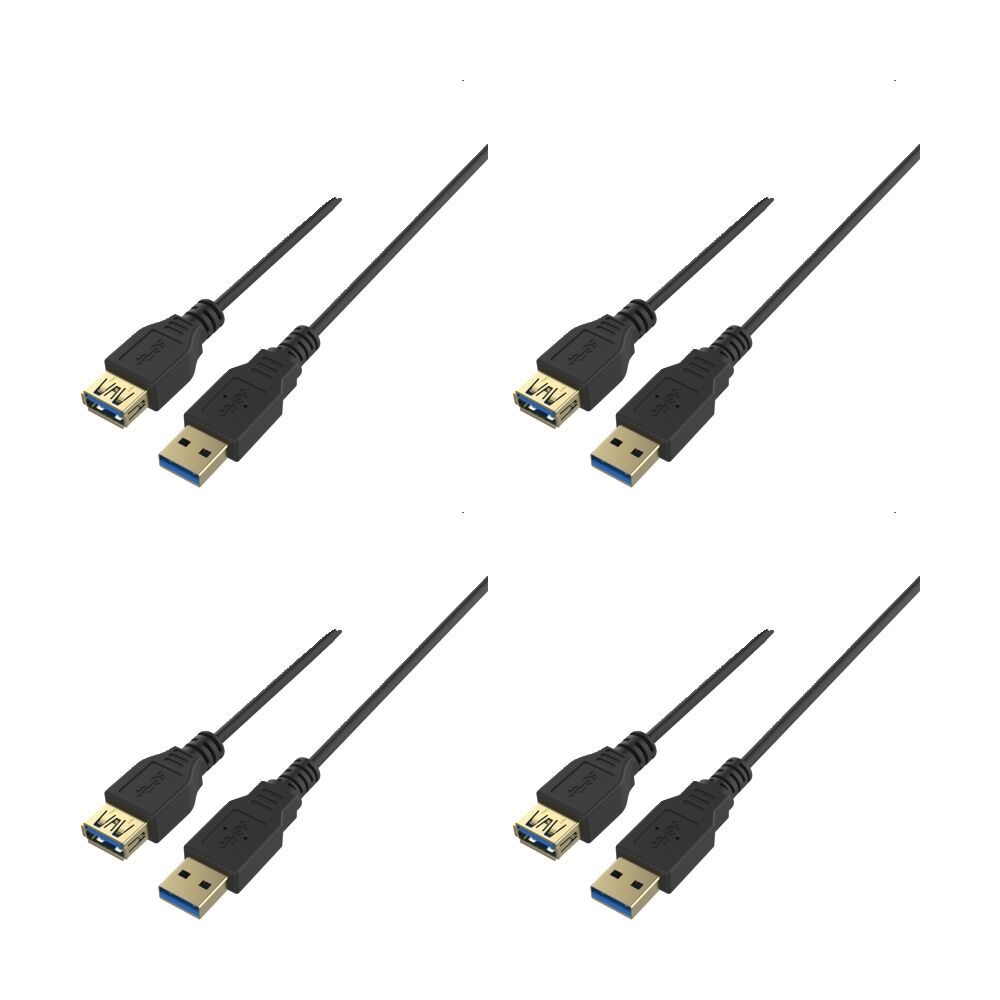4PK Comsol Type-A-Male to Type-A-Female USB 3.0 SuperSpeed Extension Cable 1M BK