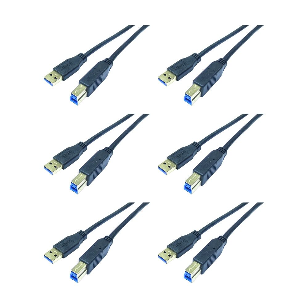 6PK Comsol Type-A-Male to Type-B-Male USB 3.0 SuperSpeed Peripheral Cable 2M Bl