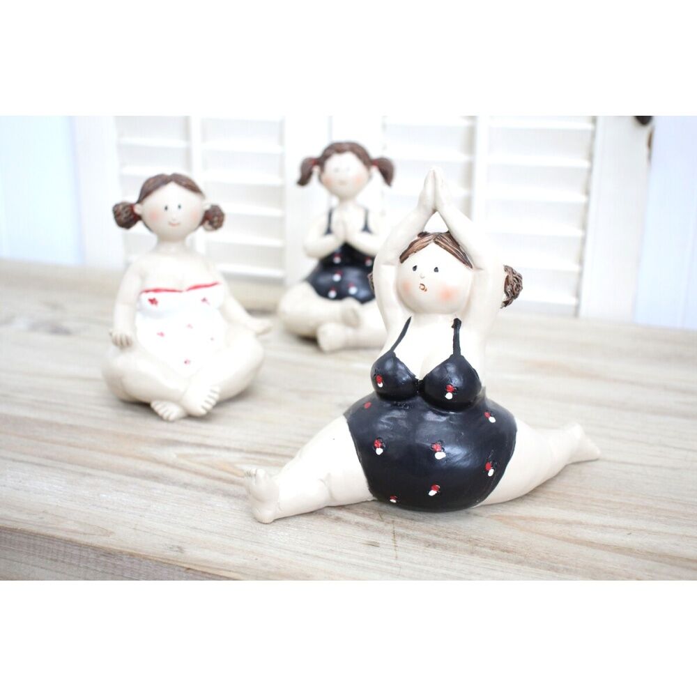 3pc LVD Floral Detail Yoga Ladies Resin Figurine Set Home Decor 18x14x7cm