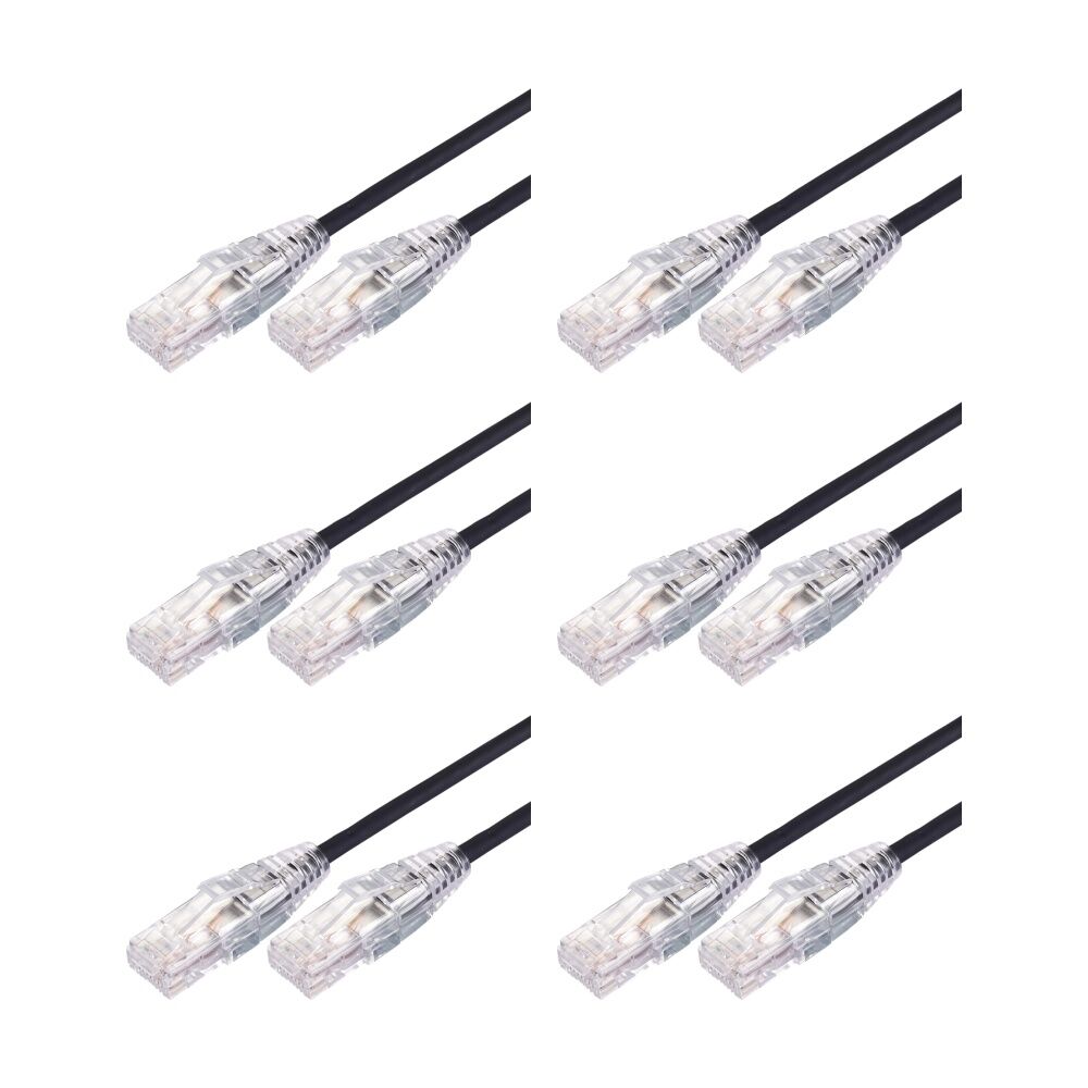 6PK Comsol Ultra Thin Cat 6A UTP Snagless Patch Cable LSZH 1 Metre Black