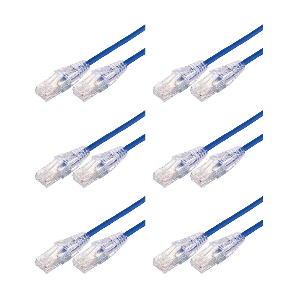 6PK Comsol Ultra Thin Cat 6A UTP Snagless Patch Cable LSZH 1 Metre Blue