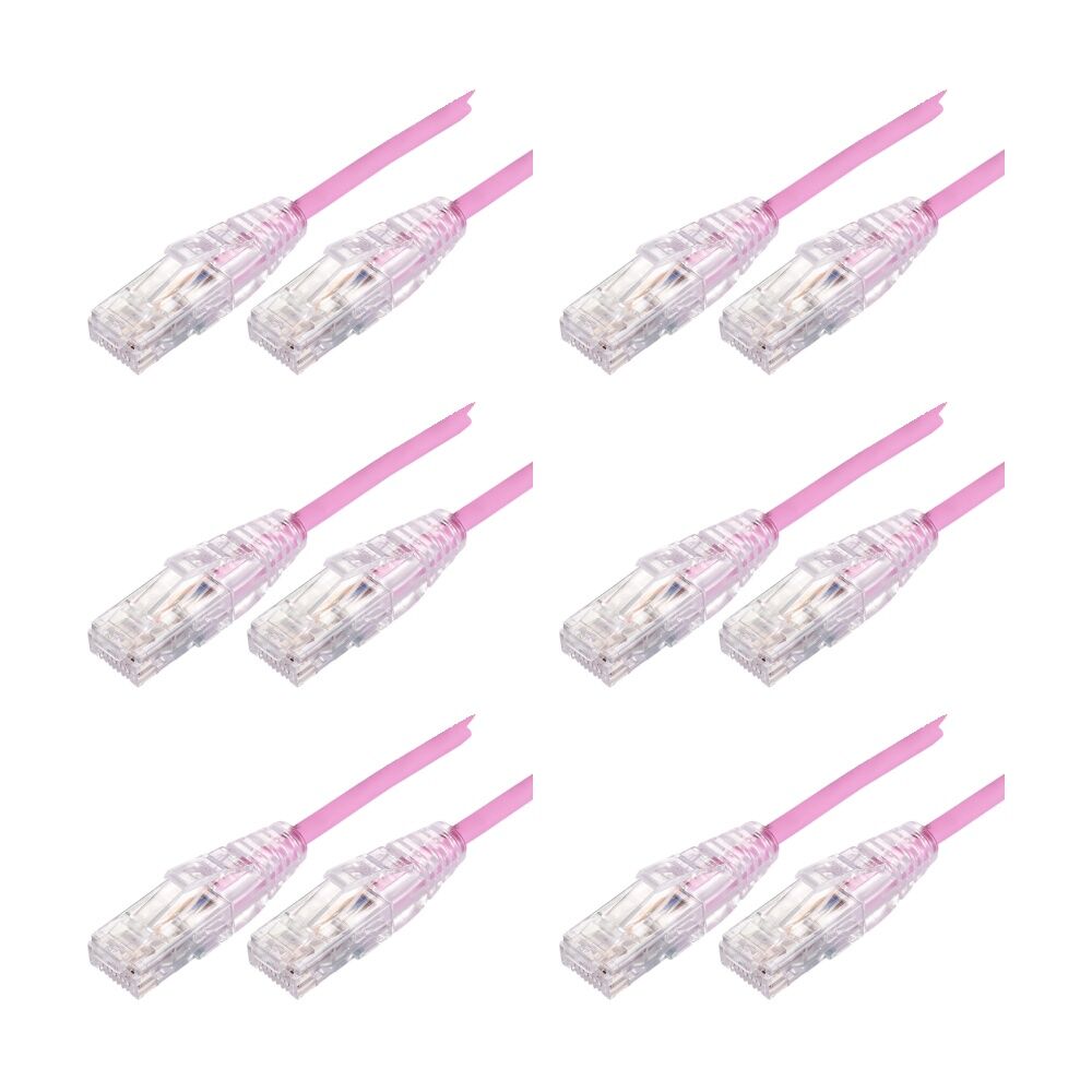 6PK Comsol Ultra Thin Cat 6A UTP Snagless Patch Cable LSZH 1 Metre Pink