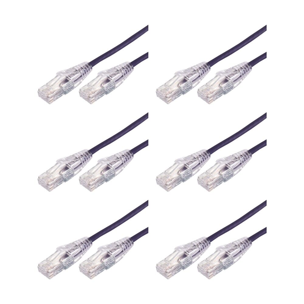 6PK Comsol Ultra Thin Cat 6A UTP Snagless Patch Cable LSZH 1 Metre Purple