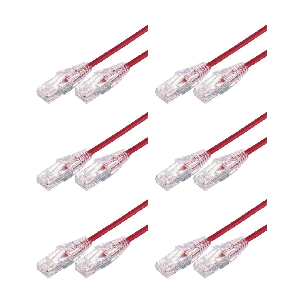 6PK Comsol Ultra Thin Cat 6A UTP Snagless Patch Cable LSZH 1 Metre Red