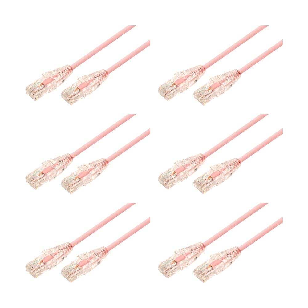 6PK Comsol Ultra Thin Cat 6A UTP Snagless Patch Cable LSZH 1.5M Salmon Pink