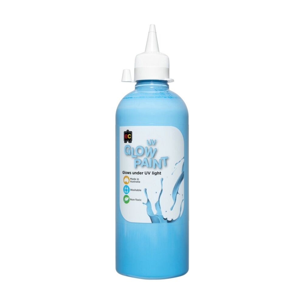 4PK Educational Colours UV Glow Fluorescent Acrylic Paint Blue 500ml 3y+
