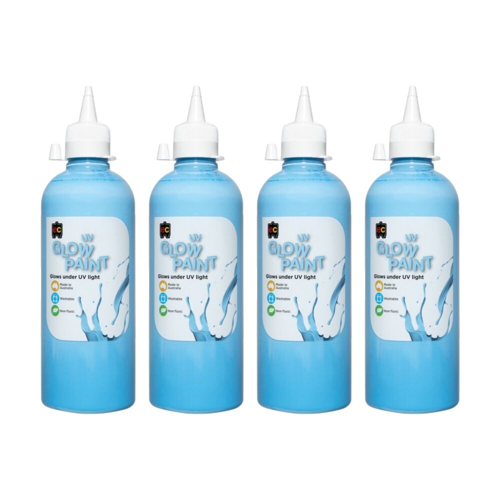 4PK Educational Colours UV Glow Fluorescent Acrylic Paint Blue 500ml 3y+
