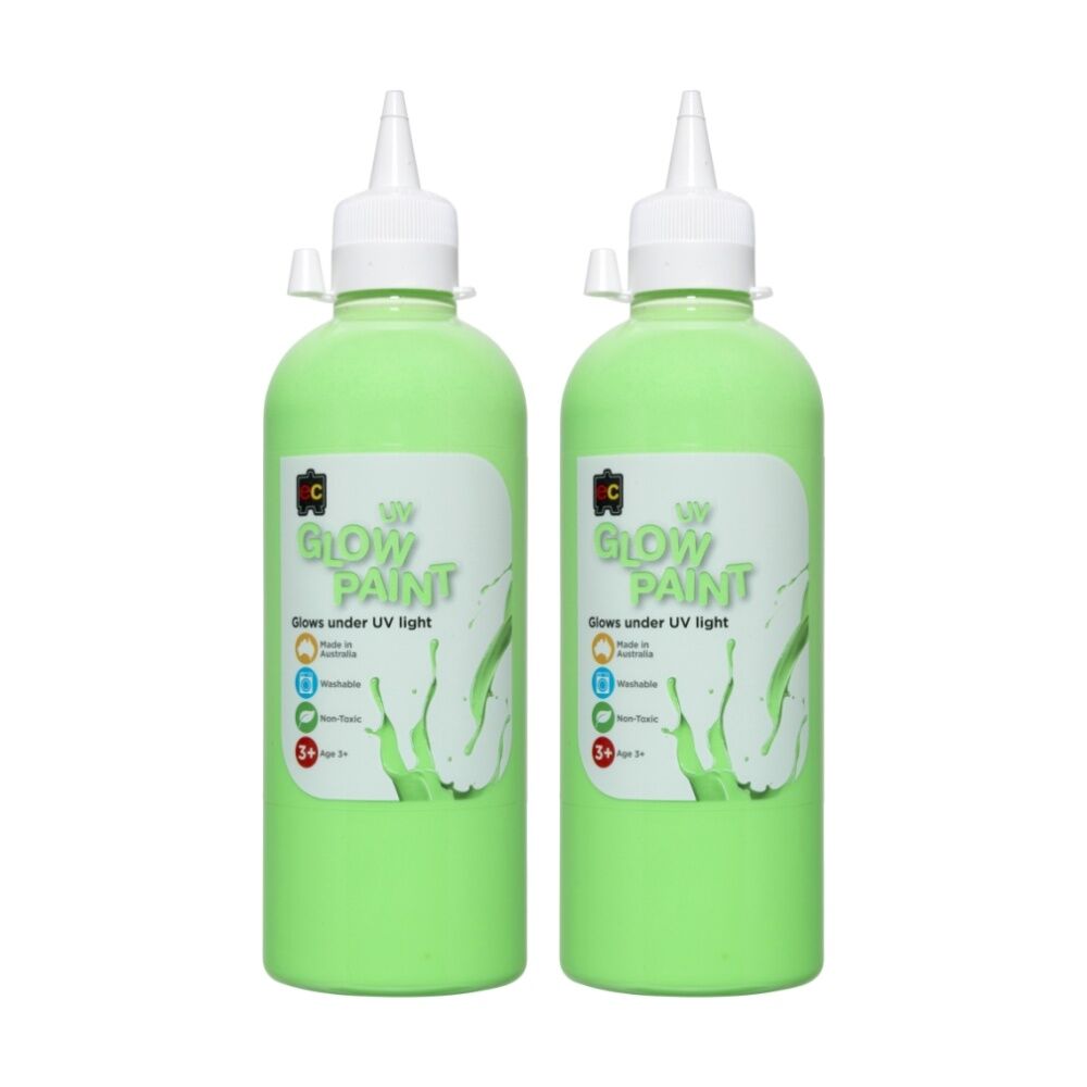 2PK Educational Colours UV Glow Fluorescent Acrylic Paint Green 500ml 3y+