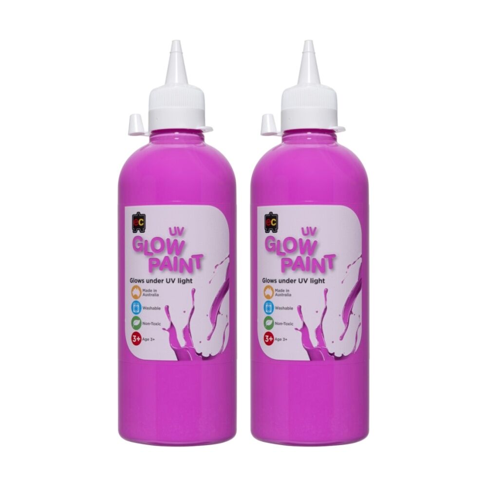 2PK Educational Colours UV Glow Fluorescent Acrylic Paint Magenta 500ml 3y+