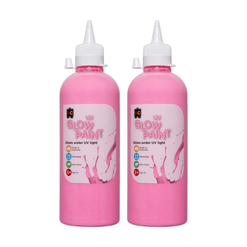 2PK Educational Colours UV Glow Fluorescent Acrylic Paint Pink 500ml 3y+