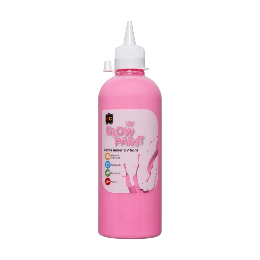 2PK Educational Colours UV Glow Fluorescent Acrylic Paint Pink 500ml 3y+