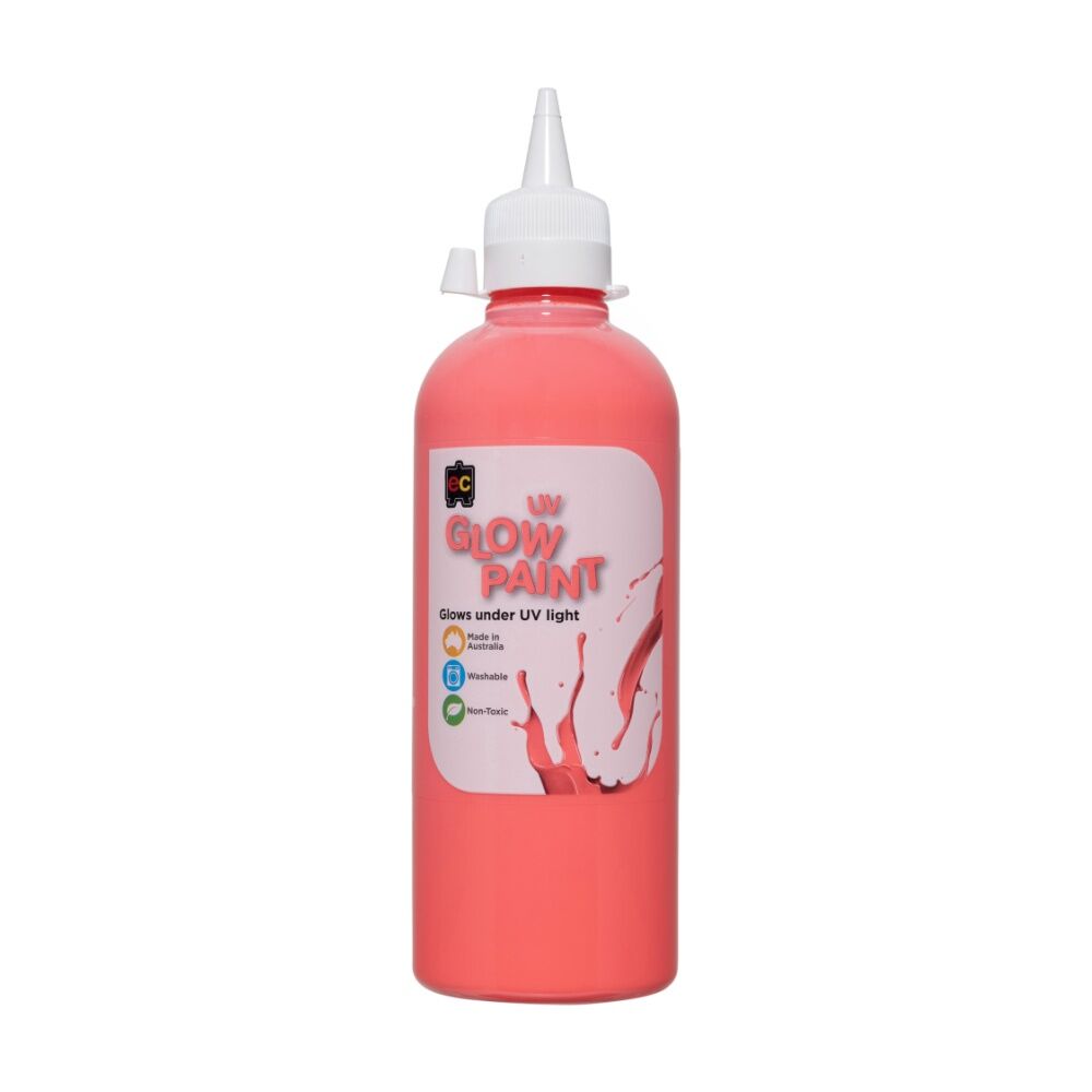2PK Educational Colours UV Glow Fluorescent Acrylic Paint Scarlet 500ml 3y+