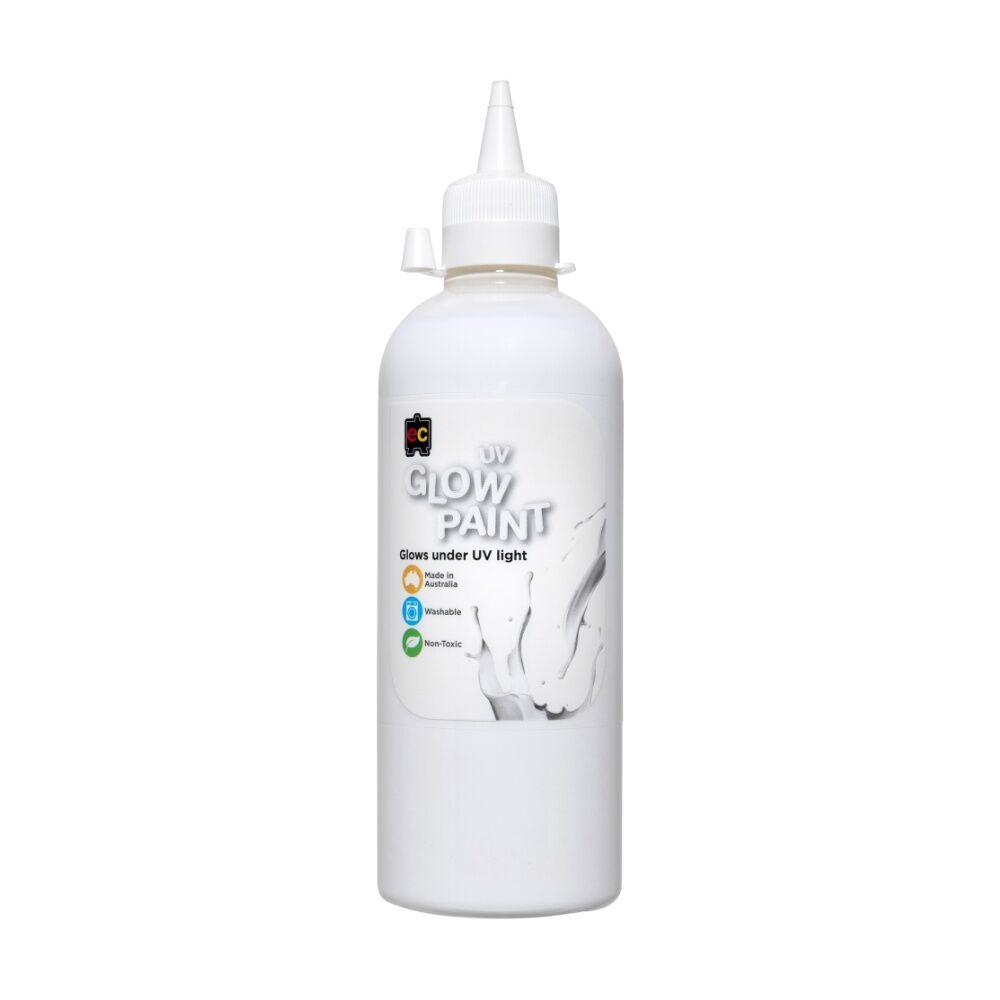 2PK Educational Colours UV Glow Fluorescent Acrylic Paint White 500ml 3y+